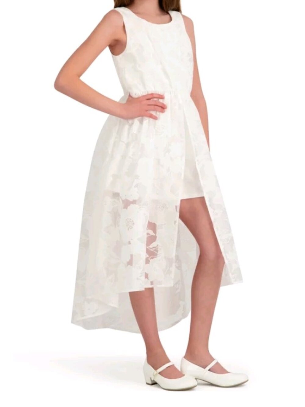 WHITE HIGH-LOW SMOCKED BACK DRESS
